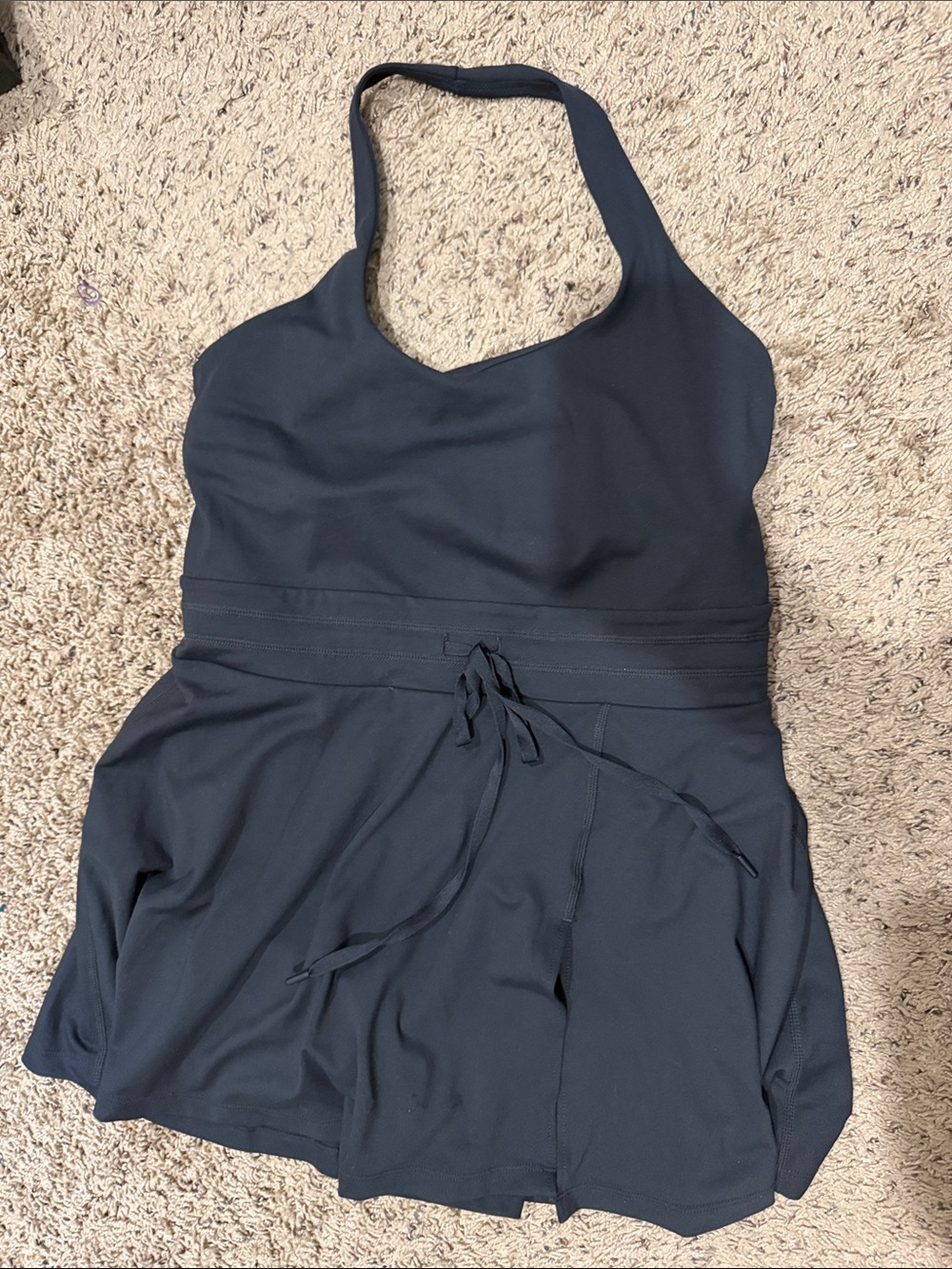 Black Halter athletic Dress with Waist Tie large